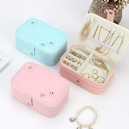 DIFFLIFE Jewelry Organizer Box，2019 New Jewelry Storage Organizer Mirrored Mini Travel Case Lockable Black Faux Leather for Valentine's Day Gift Beads, Rings, Earrings (Pink Flower) (YUNDA1998)