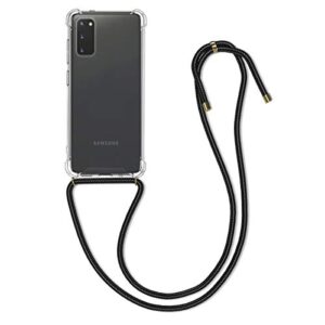 kwmobile crossbody case compatible with samsung galaxy s20 case - clear tpu phone cover w/lanyard cord strap - black/transparent