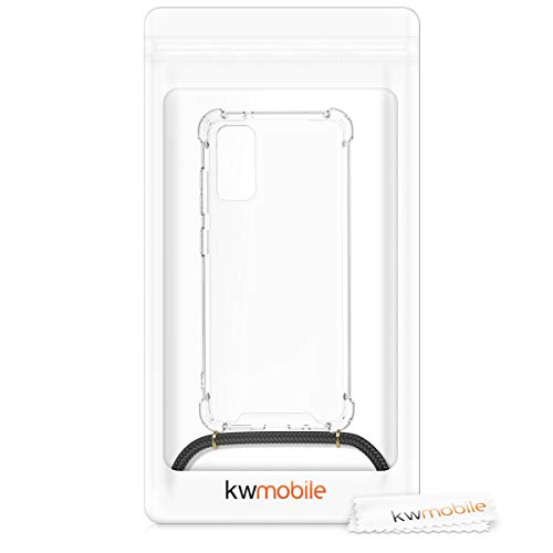 kwmobile Crossbody Case Compatible with Samsung Galaxy S20 Case - Clear TPU Phone Cover w/Lanyard Cord Strap - Black/Transparent