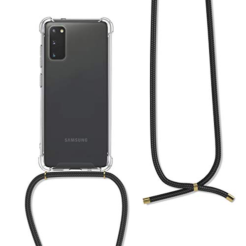 kwmobile Crossbody Case Compatible with Samsung Galaxy S20 Case - Clear TPU Phone Cover w/Lanyard Cord Strap - Black/Transparent