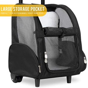 KOPEKS Deluxe Backpack Pet Travel Carrier with Double Wheels - Black - Large, KPS-1114