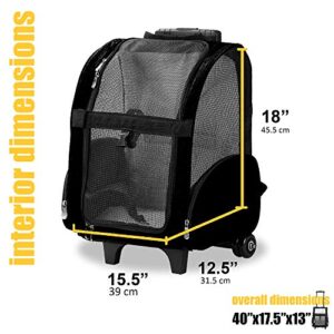 KOPEKS Deluxe Backpack Pet Travel Carrier with Double Wheels - Black - Large, KPS-1114