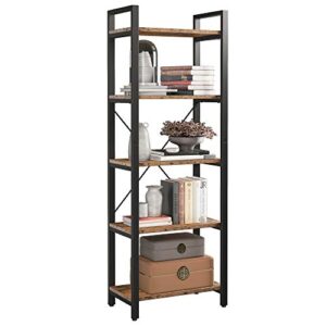 ironck industrial bookcase, 5-tier bookshelf for living room, bedroom, farm house, kitchen, office decor and storage