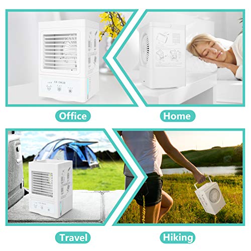 Portable Air Conditioner, 700 ML Water Tank, 5000mAh Rechargeable Battery Operated 120°Auto Oscillation Personal Mini Air Cooler with 3 Wind Speeds, 3 Cooling Levels, Perfect for Office Desk, Dorm, Bedroom and Outdoors