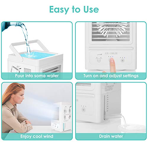 Portable Air Conditioner, 700 ML Water Tank, 5000mAh Rechargeable Battery Operated 120°Auto Oscillation Personal Mini Air Cooler with 3 Wind Speeds, 3 Cooling Levels, Perfect for Office Desk, Dorm, Bedroom and Outdoors