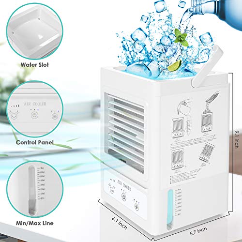 Portable Air Conditioner, 700 ML Water Tank, 5000mAh Rechargeable Battery Operated 120°Auto Oscillation Personal Mini Air Cooler with 3 Wind Speeds, 3 Cooling Levels, Perfect for Office Desk, Dorm, Bedroom and Outdoors