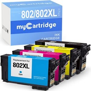 mycartridge remanufactured ink cartridges replacement for epson 802 802xl use with workforce pro ec-4040 ec-4020 wf-4740 wf-4720 ec-4030 wf-4730 wf-4734 (black cyan magenta yellow,4-pack)