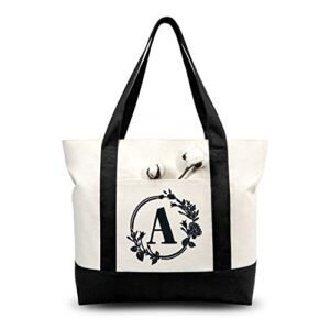 topdesign embroidery initial canvas tote bag, personalized present bag, suitable for wedding, birthday, beach, holiday, is a great gift for women, mom, teachers, friends, bridesmaids (letter a)