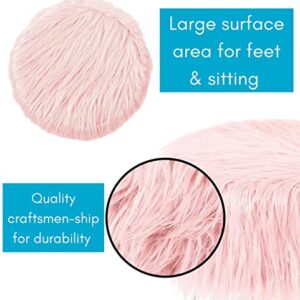 BIRDROCK HOME Pink Faux Fur Vanity Stool Chair - Soft Furry Compact Padded Seat - Vanity, Living Room, Bedroom and Kids Room Chairs - Hair Pin Metal Legs Upholstered Decorative Furniture Foot Rest