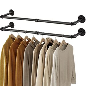 GREENSTELL Clothes Rack,36.2 Inch Industrial Pipe Wall Mounted Garment Rack,Space-Saving Hanging Clothes Rack,Heavy Duty Detachable Garment Bar,Multi-Purpose Hanging Rod for Closet 2 Base (2 Pack)