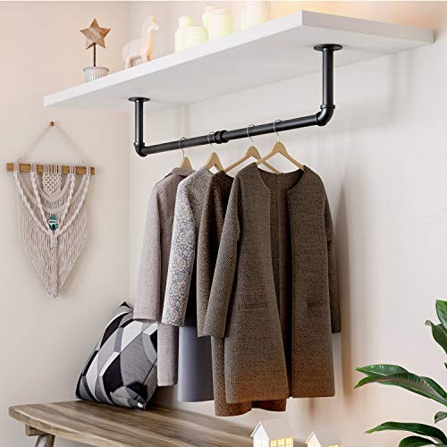 GREENSTELL Clothes Rack,36.2 Inch Industrial Pipe Wall Mounted Garment Rack,Space-Saving Hanging Clothes Rack,Heavy Duty Detachable Garment Bar,Multi-Purpose Hanging Rod for Closet 2 Base (2 Pack)