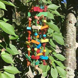 Bird Chew Toy SKWAKOCO. The Size 18" Multicolored Natural Wooden Blocks, Beads and Natural 100% Hemp Rope. Toy is Suggested for Large and Medium Parrot