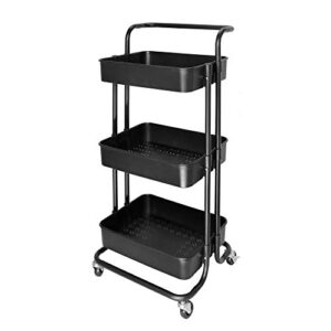 poplarbox 3-tier rolling utility cart metal mesh storage shelves with handles (black)
