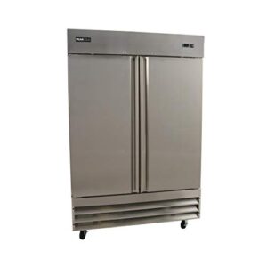 peakcold 2 door commercial stainless steel freezer, white interior; 47 cubic ft, 54" wide