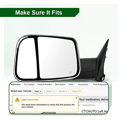 CTCAUTO Towing Mirrors Compatible with 2011-2016 for Dodge for Ram 1500/2500/3500 Tow Mirrors with Driver and Passenger Side Power Heated With Turn Signal Light Puddle Light Manual Flip Up