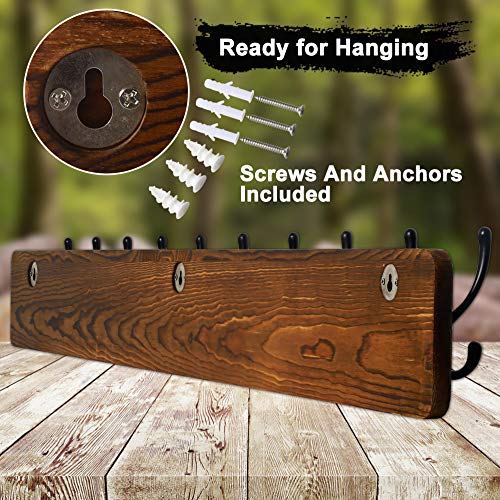 Dseap Coat Rack Wall Mounted: 10 Hooks, 38-1/4" Long, Heavy Duty Wooden Wall Coat Hanger Coat Hook for Clothes Hat Jacket Clothing, Natural & Black