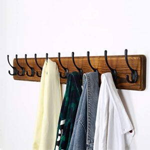 Dseap Coat Rack Wall Mounted: 10 Hooks, 38-1/4" Long, Heavy Duty Wooden Wall Coat Hanger Coat Hook for Clothes Hat Jacket Clothing, Natural & Black