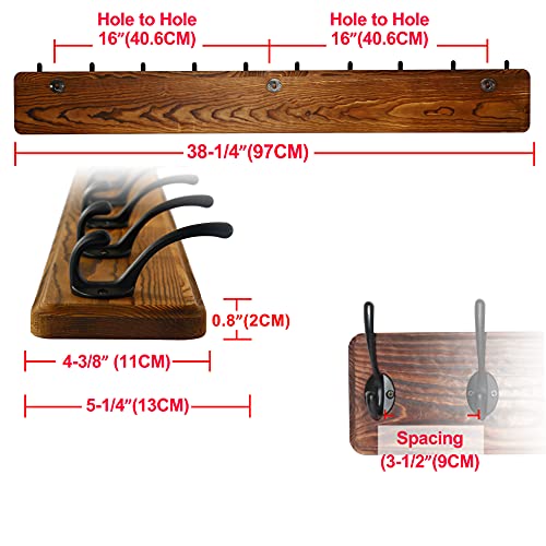 Dseap Coat Rack Wall Mounted: 10 Hooks, 38-1/4" Long, Heavy Duty Wooden Wall Coat Hanger Coat Hook for Clothes Hat Jacket Clothing, Natural & Black