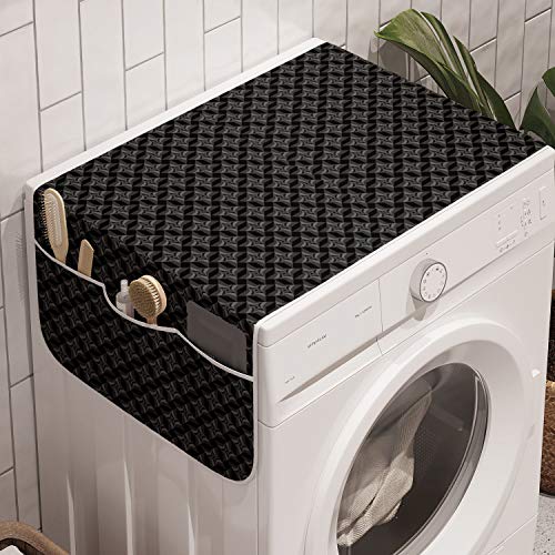 Ambesonne Charcoal Washing Machine Organizer, Monochromatic Pattern of Repetitive Geometric Stars, Anti-slip Fabric Cover for Washers and Dryers, 47" x 18.5", Grey Charcoal