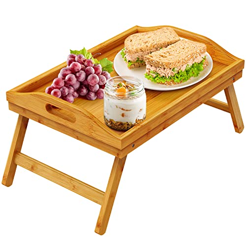 Pipishell Bamboo Bed Breakfast Tray, Bed Trays for Eating with Folding Legs, Food Snack Tray, Used As Lap Tray for Bed, Sofa, Outdoor, Working, Eating, Drawing