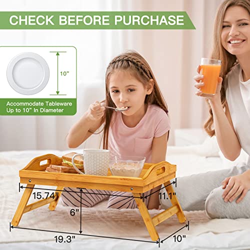 Pipishell Bamboo Bed Breakfast Tray, Bed Trays for Eating with Folding Legs, Food Snack Tray, Used As Lap Tray for Bed, Sofa, Outdoor, Working, Eating, Drawing