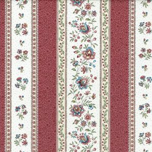 textiles français provençal stripe floral fabric gordes | antique red and ivory - with rose pink, green and beige - luxury 100% cotton printed fabric - 63 inches wide | per yard length increment