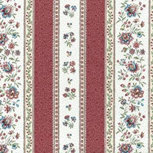 Textiles français Provençal Stripe Floral Fabric GORDES | Antique Red and Ivory - with Rose Pink, Green and Beige - Luxury 100% Cotton Printed Fabric - 63 inches Wide | Per Yard Length Increment