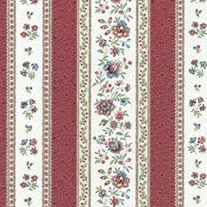 Textiles français Provençal Stripe Floral Fabric GORDES | Antique Red and Ivory - with Rose Pink, Green and Beige - Luxury 100% Cotton Printed Fabric - 63 inches Wide | Per Yard Length Increment