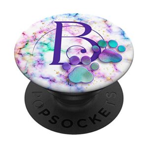 purple monogram letter b initial rainbow cat dog paw popsockets swappable popgrip