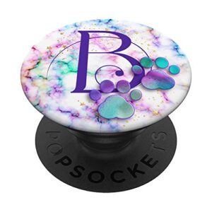 Purple Monogram Letter B Initial Rainbow Cat Dog Paw PopSockets Swappable PopGrip