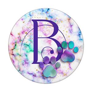 Purple Monogram Letter B Initial Rainbow Cat Dog Paw PopSockets Swappable PopGrip