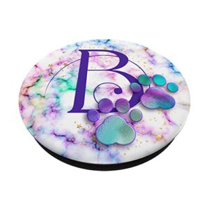 Purple Monogram Letter B Initial Rainbow Cat Dog Paw PopSockets Swappable PopGrip