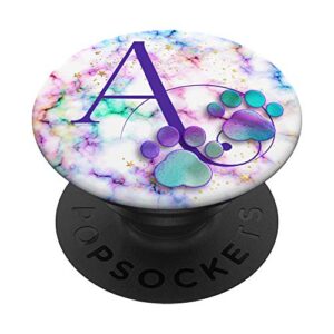 purple monogram letter a initial rainbow cat dog paw popsockets swappable popgrip