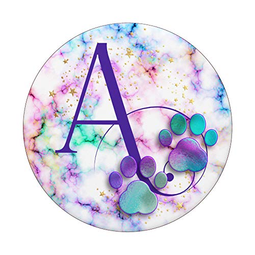 Purple Monogram Letter A Initial Rainbow Cat Dog Paw PopSockets Swappable PopGrip