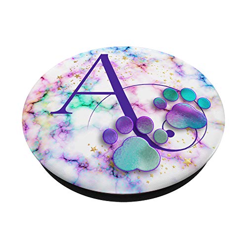 Purple Monogram Letter A Initial Rainbow Cat Dog Paw PopSockets Swappable PopGrip