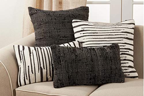 Fennco Styles Zebra Chindi Design 100% Cotton Decorative Throw Pillow Cover & Insert 22 x 22 Inch - Black & White Textured Accent Pillow for Home, Couch, Living Room and Office Décor