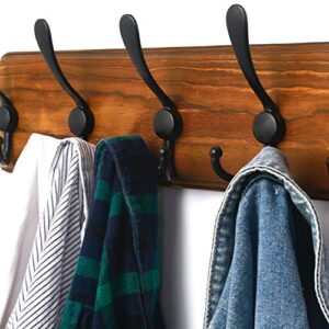 Dseap Coat Rack Wall Mounted - 10 Tri Hooks, 38-1/4" Long, Heavy Duty Wooden Wall Coat Hanger Coat Hook for Clothes Hat Jacket Clothing, Natural & Black