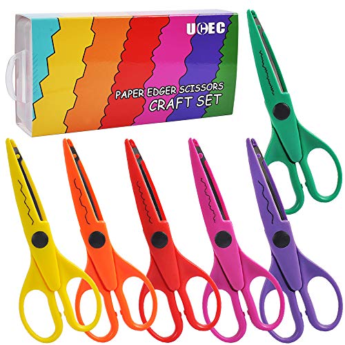 UCEC Craft Scissors Decorative Edge, 6 Pack Extended Crafting Scissors, Pattern Scissors with Different Designs on Blades, Fun Scissors for Kids, Teachers, Crafts, Scrapbooking, DIY Photos, Album