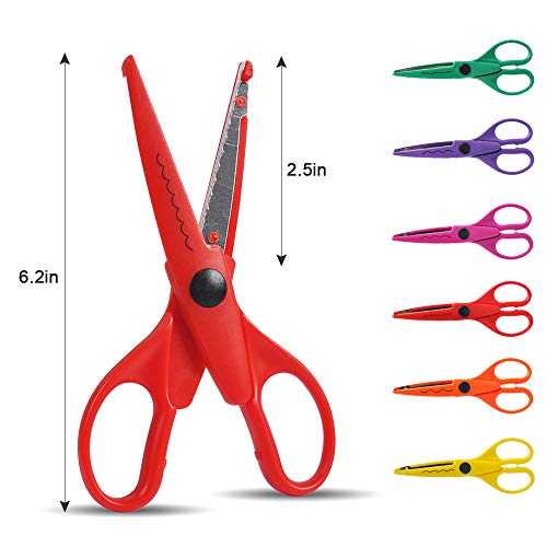 UCEC Craft Scissors Decorative Edge, 6 Pack Extended Crafting Scissors, Pattern Scissors with Different Designs on Blades, Fun Scissors for Kids, Teachers, Crafts, Scrapbooking, DIY Photos, Album