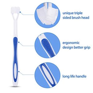 8 Pieces Autism Toothbrush Three Bristle Travel Toothbrush for Complete Teeth and Gum-Care, Great Angle Bristles Clean Each Tooth, Soft/Gentle (Green, Blue, Yellow, Red)