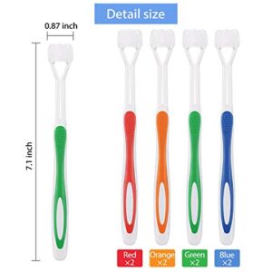 8 Pieces Autism Toothbrush Three Bristle Travel Toothbrush for Complete Teeth and Gum-Care, Great Angle Bristles Clean Each Tooth, Soft/Gentle (Green, Blue, Yellow, Red)