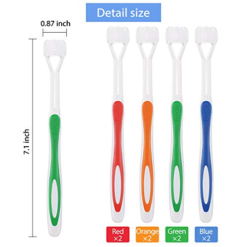 8 Pieces Autism Toothbrush Three Bristle Travel Toothbrush for Complete Teeth and Gum-Care, Great Angle Bristles Clean Each Tooth, Soft/Gentle (Green, Blue, Yellow, Red)