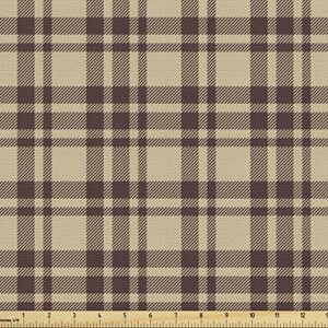 ambesonne scottish tartan fabric by the yard, retro theme art old fashion check plaid pattern geometric design, water resistant material for outdoor cushion decorative home accents, 1 yard, tan brown