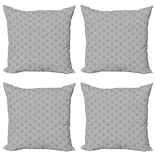 Ambesonne Geometric Throw Pillow Cushion Case Pack of 4, Traditional Oriental Pattern with Classical Curves Illustration, Modern Accent Double-Sided Digital Printing, 24", Grey Beige