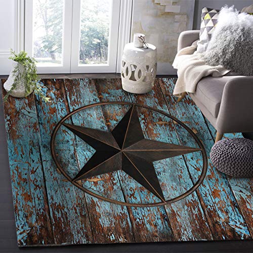 Large Area Rugs 5' x 7' Throw Carpet Floor Cover Nursery Rugs For Children/Kids, Western Tes Star Wooden Rustic Distress Country Board Modern Kitchen Mat Runner Rugs For Living Room/Bedroom