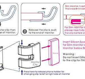 Mobile Phone Holder, That Clip on Monitor for Laptop or Desktop Within 25mm Thickness, Cell Phone Stand Smart Phone Dock Mobile mounts Phone Clip for Universal Computer Display, Cell Phone Mount