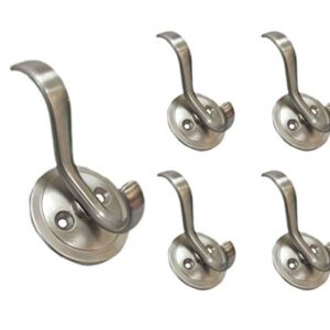 QCAA Zinc Diecast Coat Hook, Satin Nickel, 5 Pack