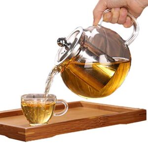 Warmyee Hofu Small Clear High Borosilicate Glass Tea Pot with Removable 304 Stainless Steel Infuser, Heat Resistant Loose Leaf Teapot,Stovetop Safe, 660 ml/22.3 Ounce.