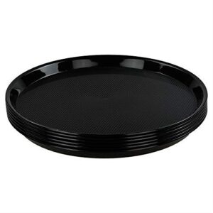 neadas round plastic fast food serving trays, cafeteria tray platters, black, 6 packs