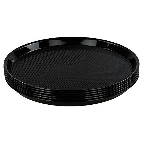 Neadas Round Plastic Fast Food Serving Trays, Cafeteria Tray Platters, Black, 6 Packs